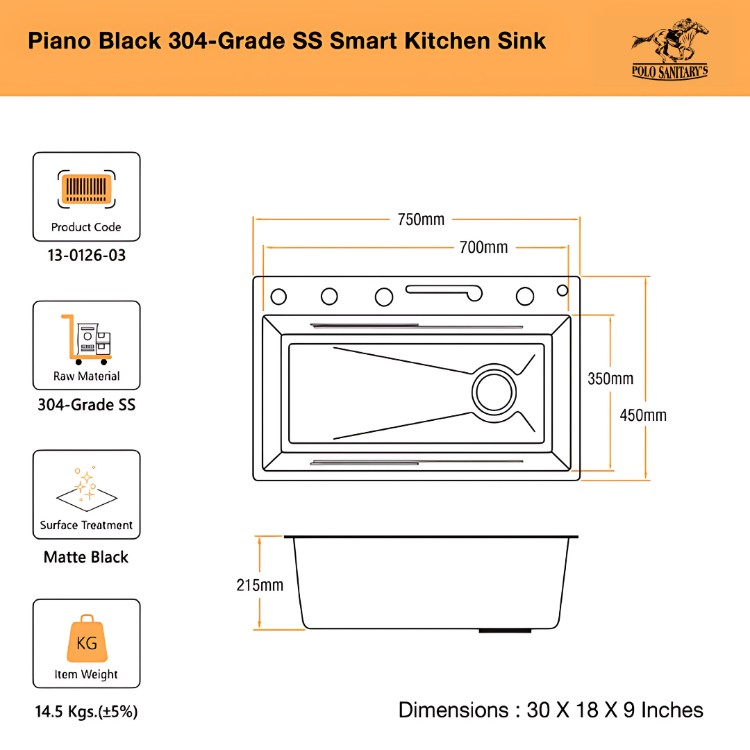 5 button piano kitchen sink waterfall