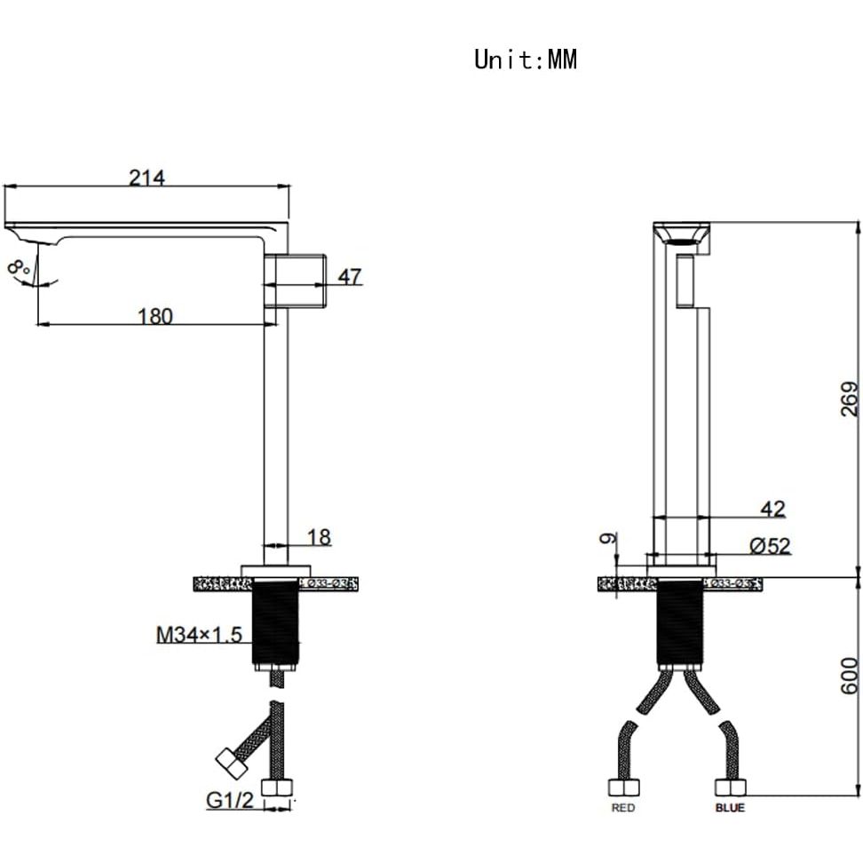 Squareline Basin Mixer Brass  Regular and Tall